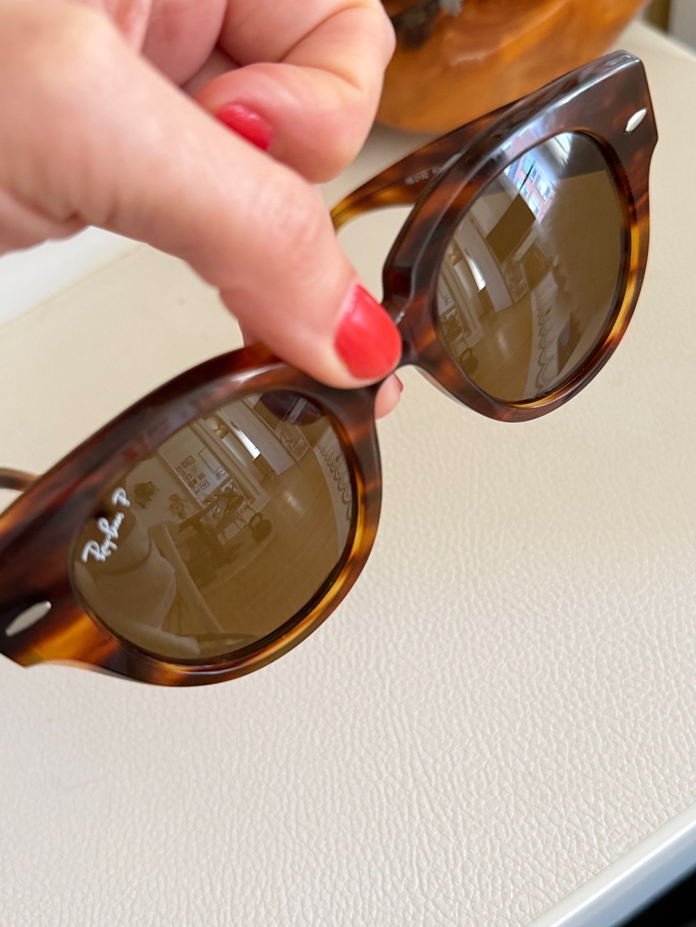 Havana Brown Ray-Ban Roundabout Polarized Sunglasses - Oversized Eyewear Glasses - Picture 12 of 17